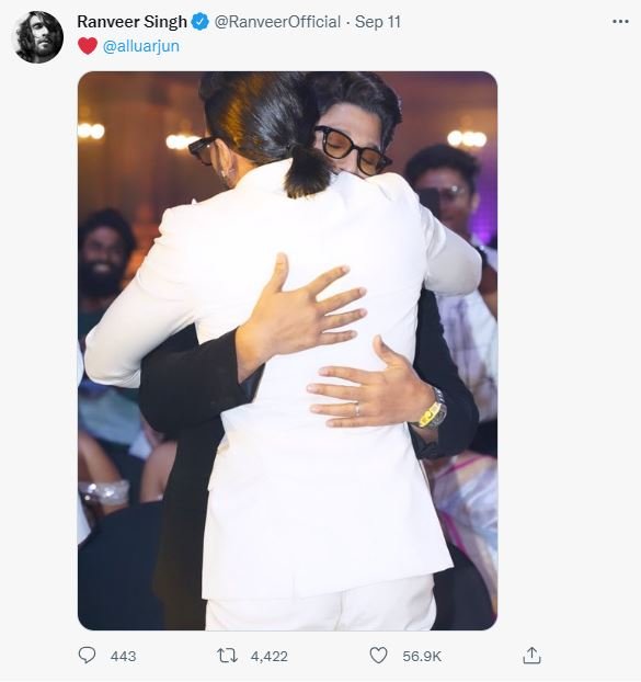 Ranveer singh : ఆ పని చేయకుండా ఉండలేనంటున్న రణ్వీర్ ranveer-singh-showing-his-love-for-south-stars