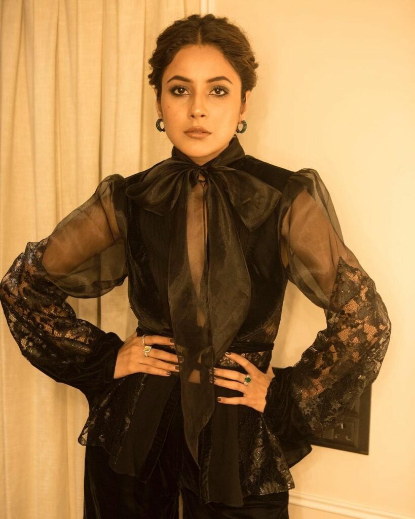 Shehnaaz Gill : కైపెక్కించే కళ్ళతో హీట్ పెంచుతోన్న బ్యూటీ shehnaaz-gil-glamours-looks-in-lace-detail-top-and-pants-set