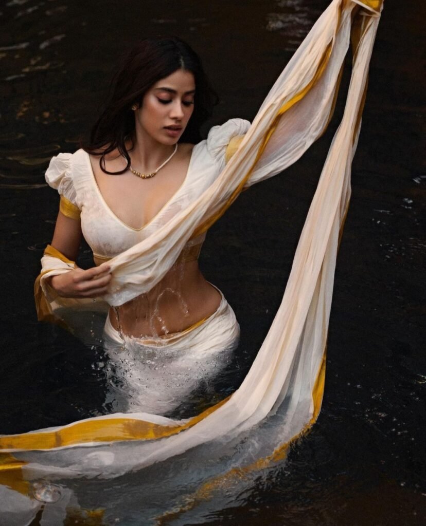Janhvi Kapoor : తడిసిన బట్టలతో ఇంటర్నెట్ లో మంటలు రేపుతున్న వయ్యారి 3 janhvi-kapoor-apsara-look-in-white-and-gold-saree